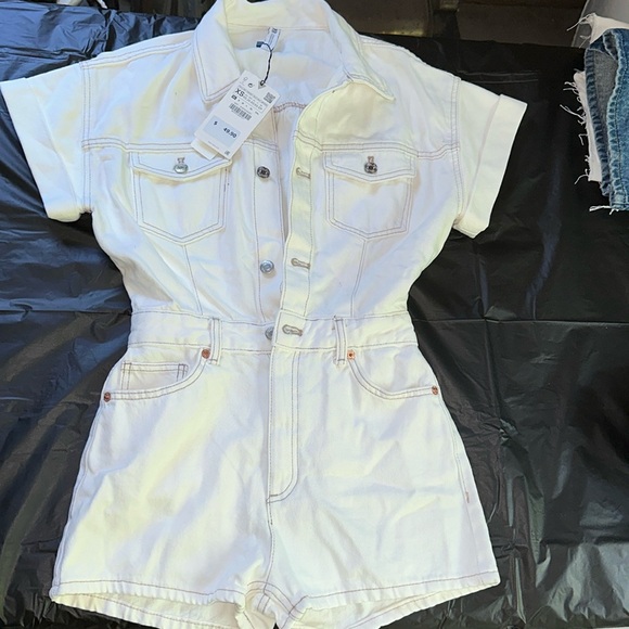 Zara Pants - Zara, White Denim Romper, new, XS